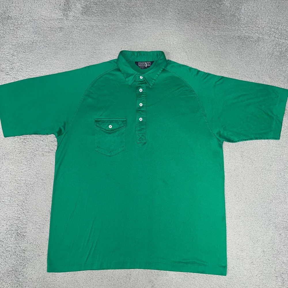 VTG Lands End Golf The Don Carlsen Shirt Men's Size L Green Polo Button Pocket